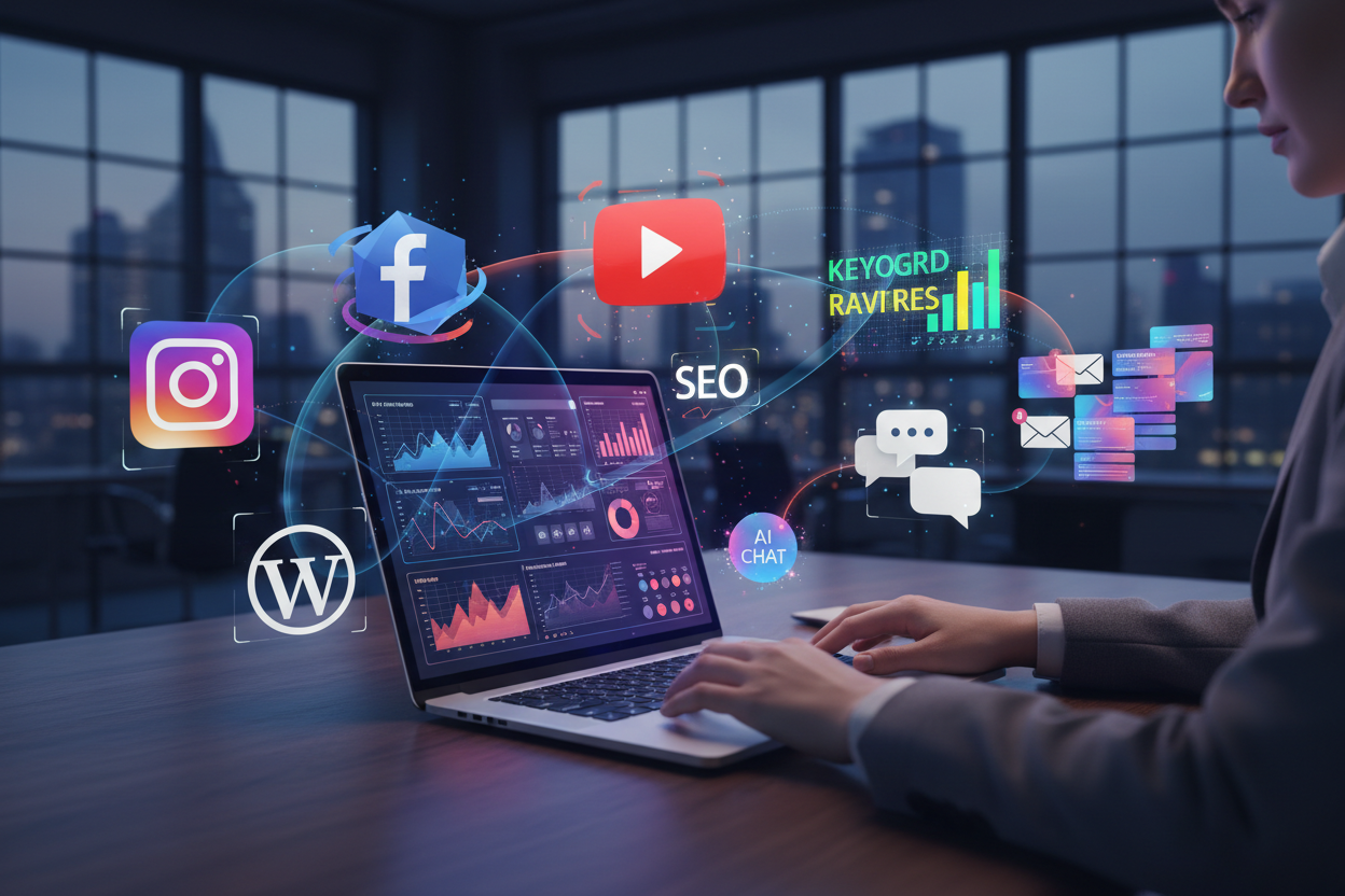 Digital Marketing Strategy, Social Media Marketing, WordPress, SEO, ChatGPT, Email, Instagram, Facebook, YouTube, ads